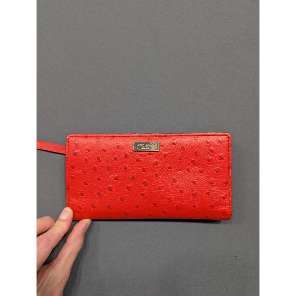Kate Spade NY Red Ostrich Embossed Leather Bifold Wallet Wristlet